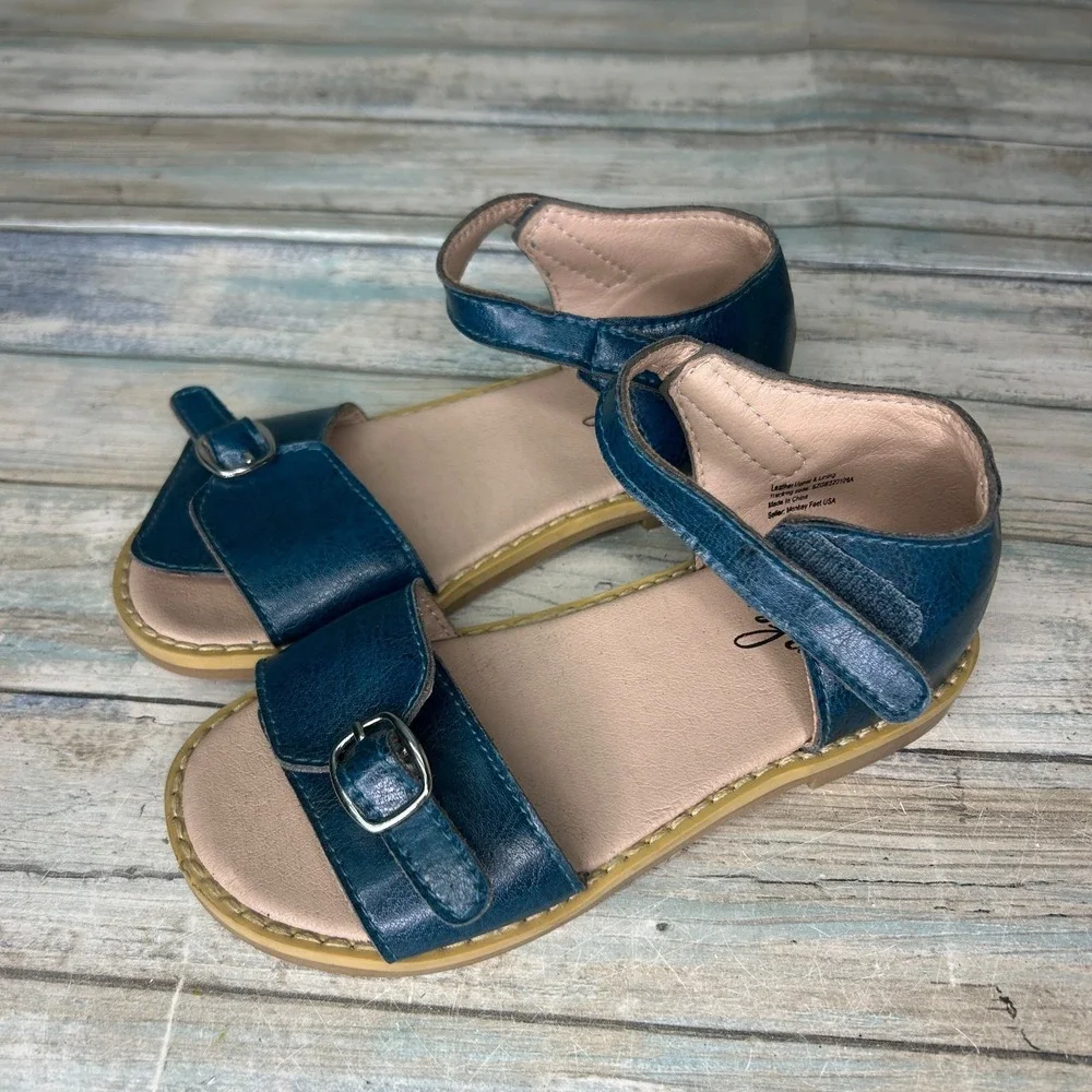 Monkey Feet‎ Leather Sandals Size 4-5y Strappy Blue Girls